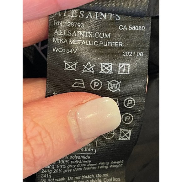 All Saints Mika Gold Metallic Long Sleeve Full Zip Puffer Coat Size 8 - Picture 12 of 12